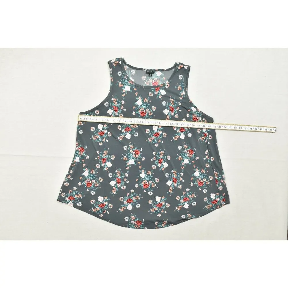Torrid Size 3 Women's Floral Tank Top Sleeveless Scoop Neck Gray Pink Rose Chall